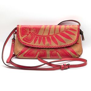 Patricia Nash Cuban Carved Baku Crossbody Clutch Pink & Tan Leather Purse